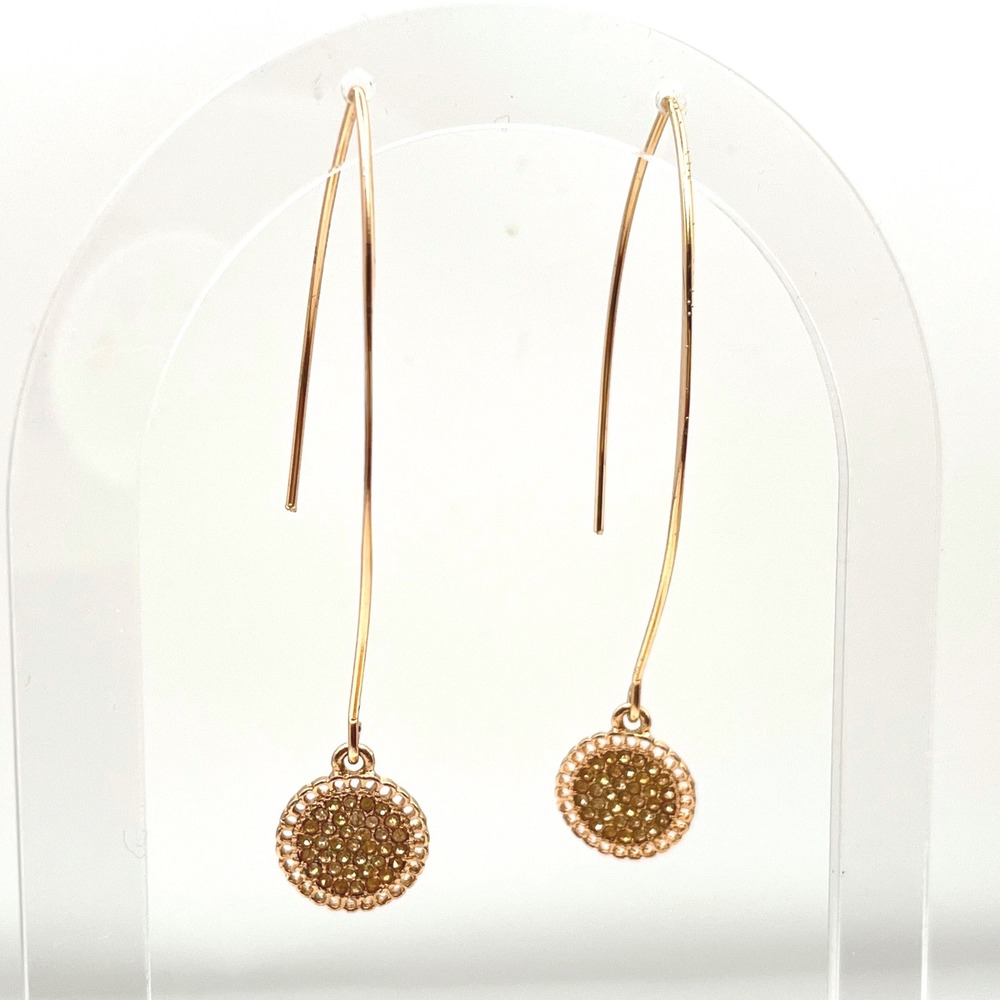 Rose Gold Tone Pavé Disc Long Threader Drop Earrings Champagne Crystals
